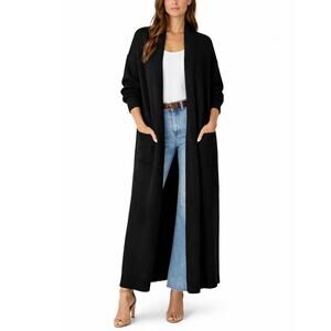 Sskein Black Baby Alpaca Long Open Cardigan Sweater One Size